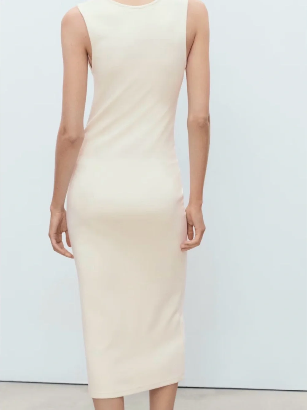 Like New Mango Fitted Midi Dress in Ecru, US 4 - Picture 3 of 7